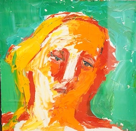 John Barnicoat (1924-2013), Woman's head, label verso reading ‘signed and dated 1993’, oil on panel, 29 x 29cm